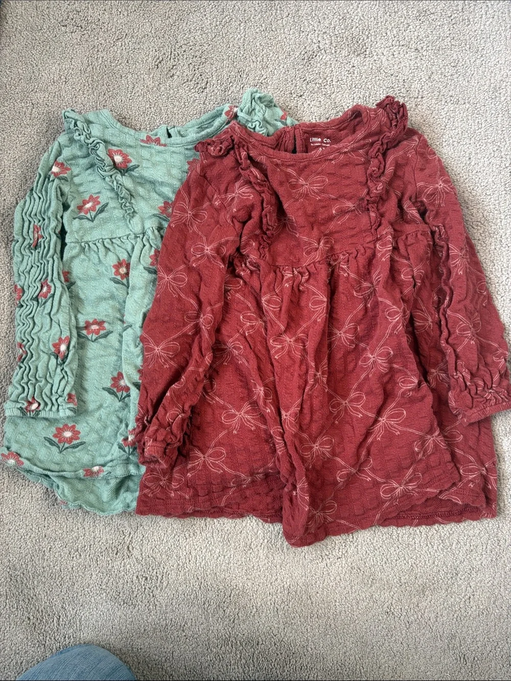 Little Co. Girls' Red Long-Sleeve Ruffled Dresses